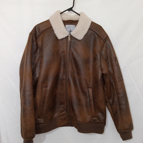 Rainforest Shearling Lined Nubuk Aviator Zip Bomber Jacket Mens Large - Picture 2 of 13